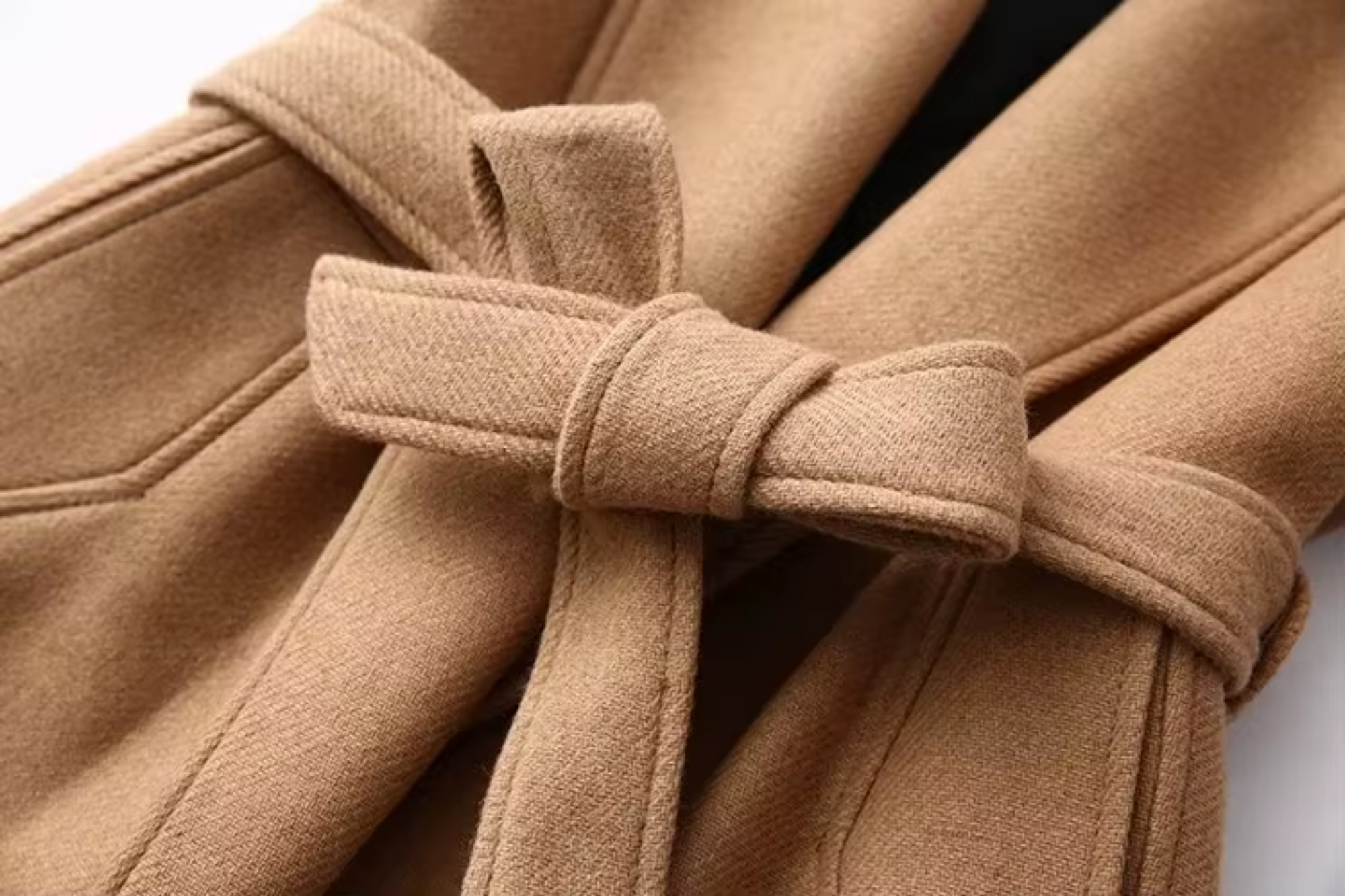 Women's Long Wool-Blend Coat with Belt