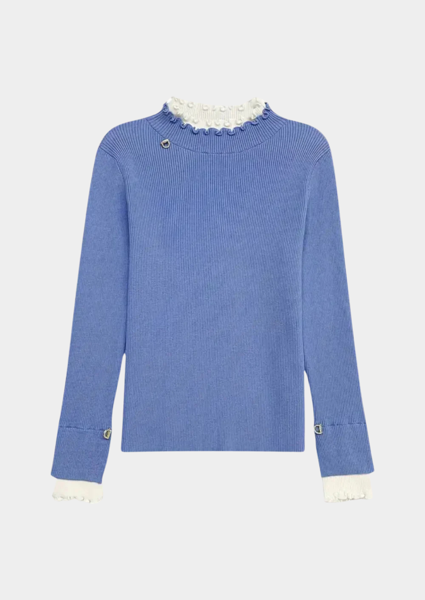 Women's Blue Knit Sweater – Textured Detail Design
