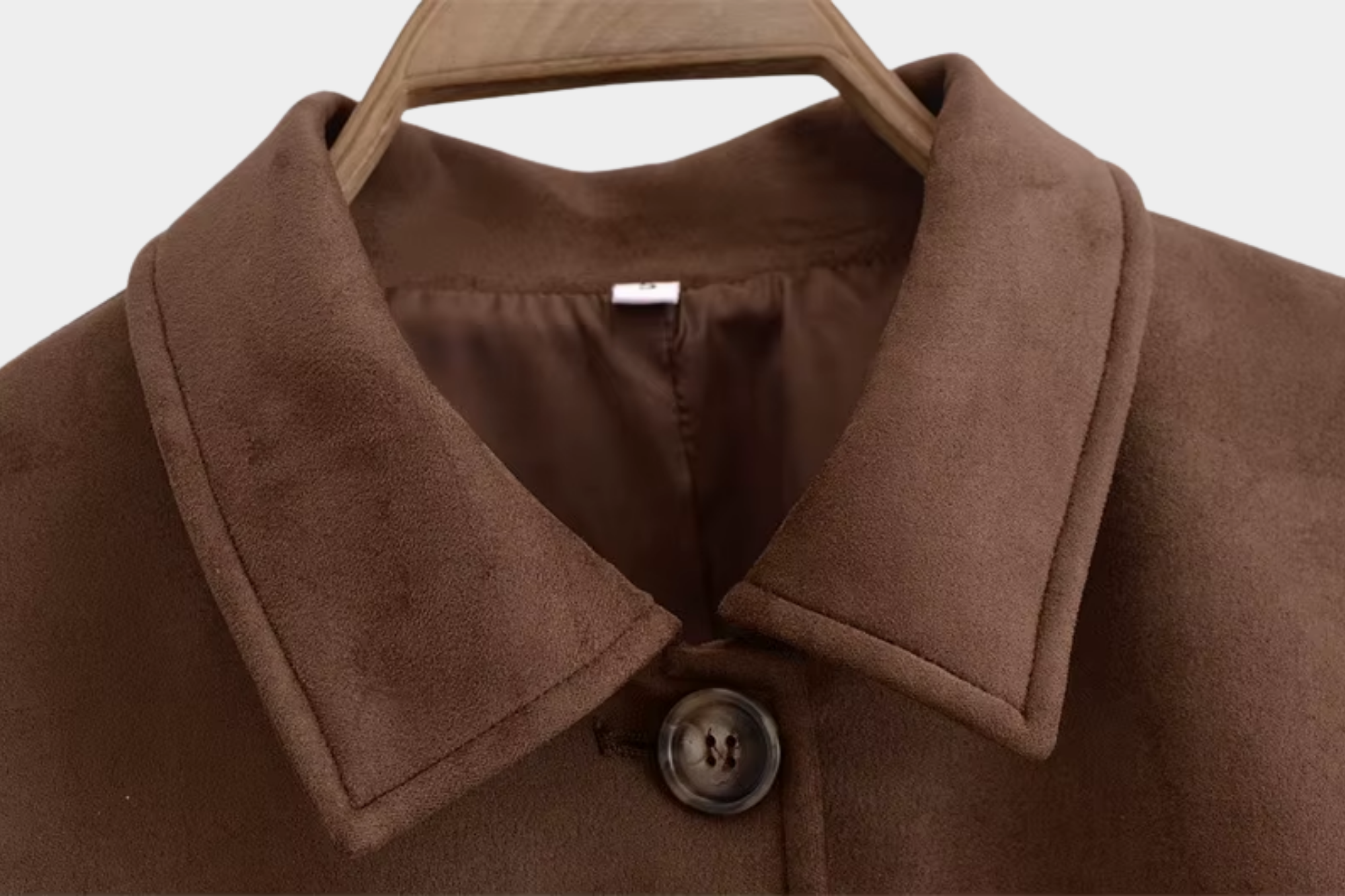 Women's Dark Brown Suede Belted Jacket – Button-Down Waist Tie Design