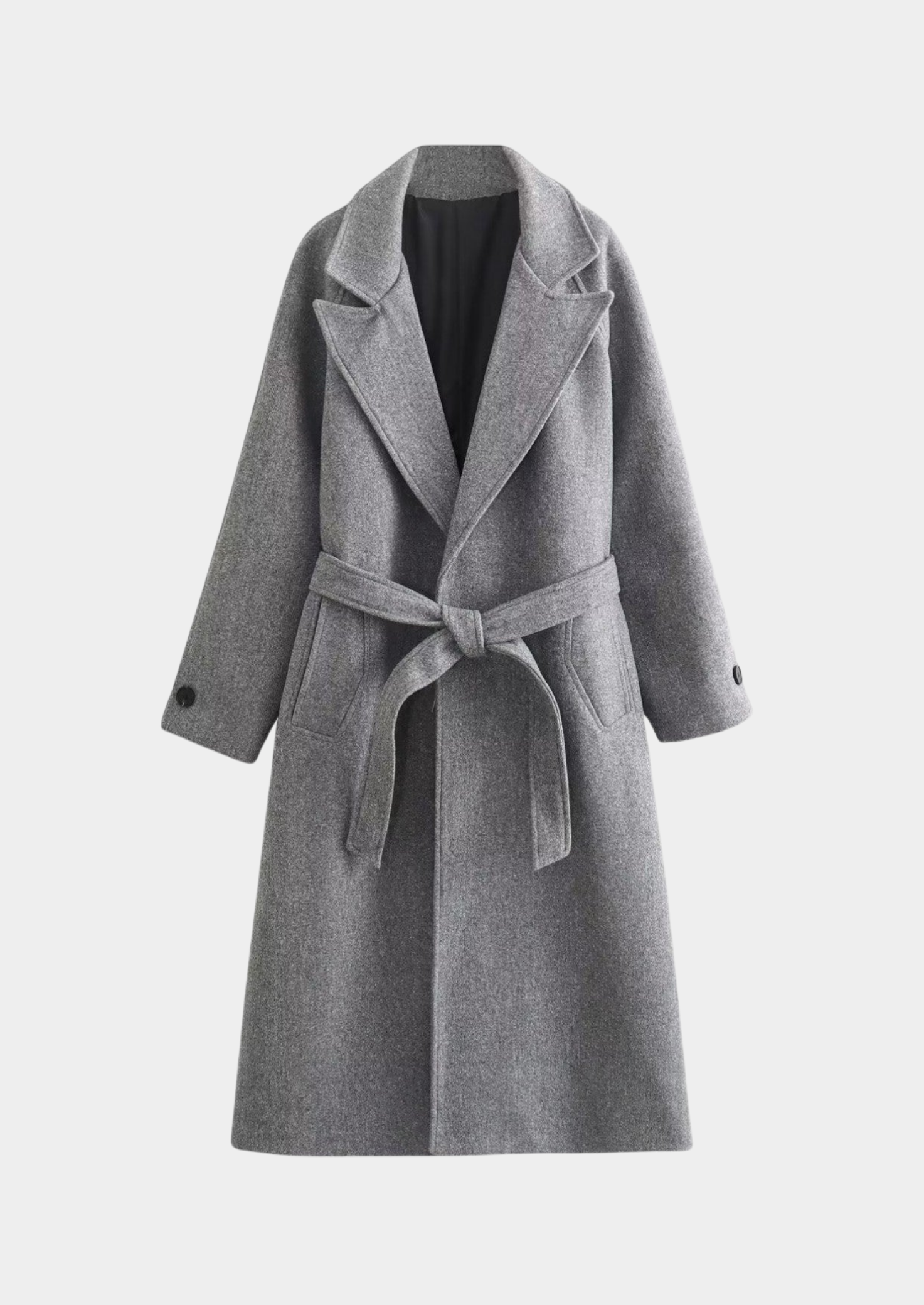 Women's Long Wool-Blend Coat with Belt