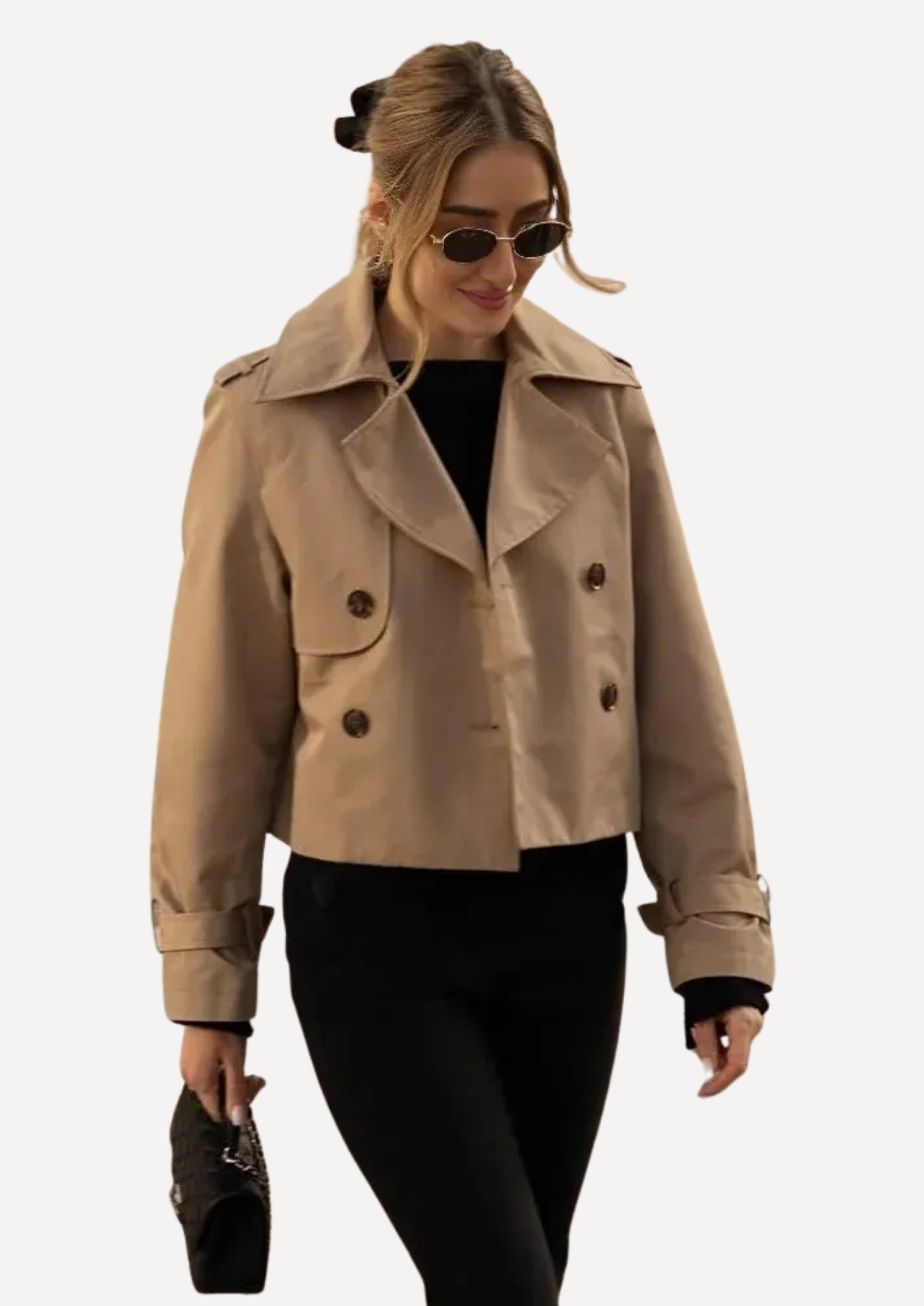 Women's Cropped Double-Breasted Trench Coat – Tailored Short Fit