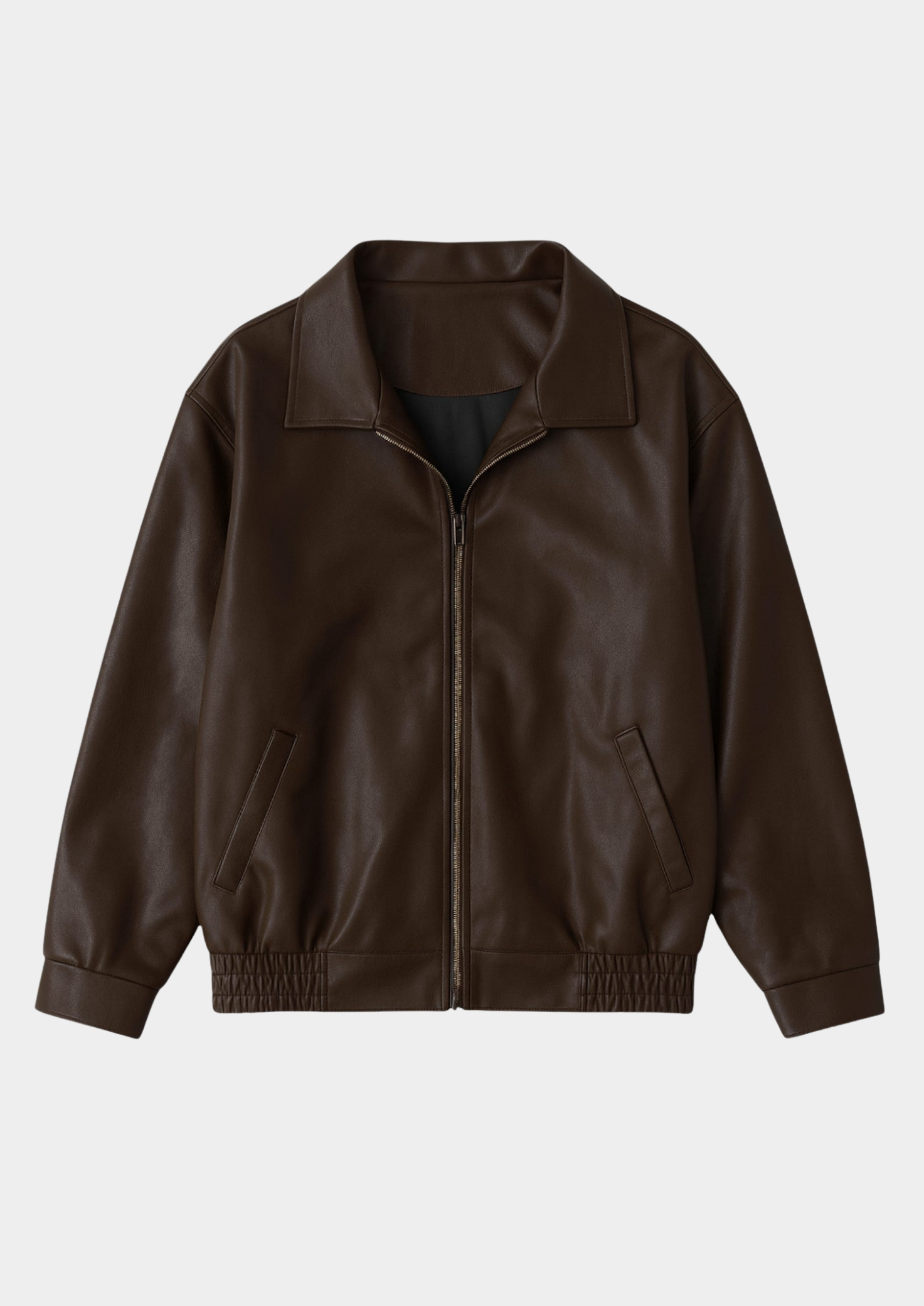 Women's Classic Leather Jacket - Zip-Up Oversized Fit