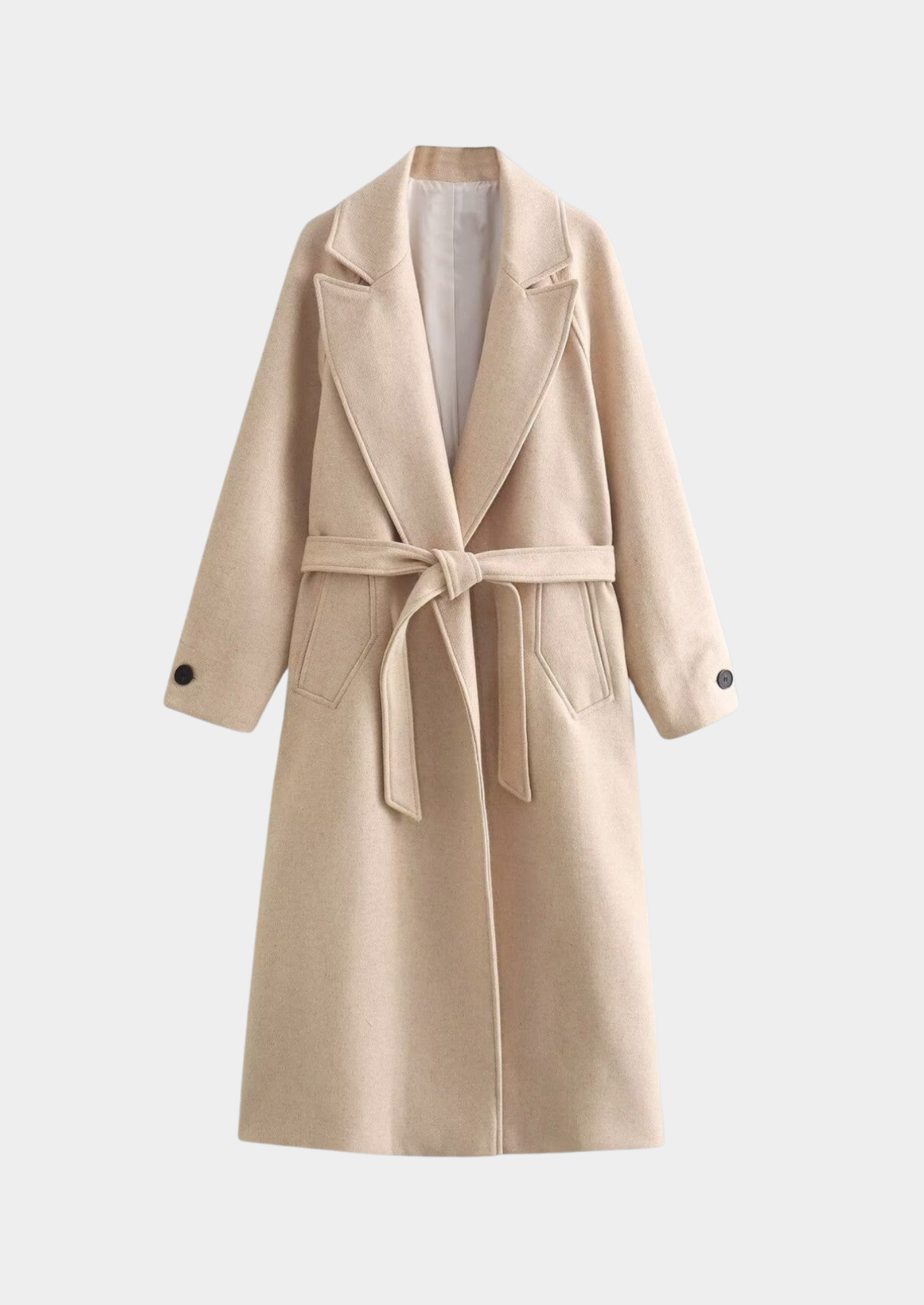 Women's Long Wool-Blend Coat with Belt