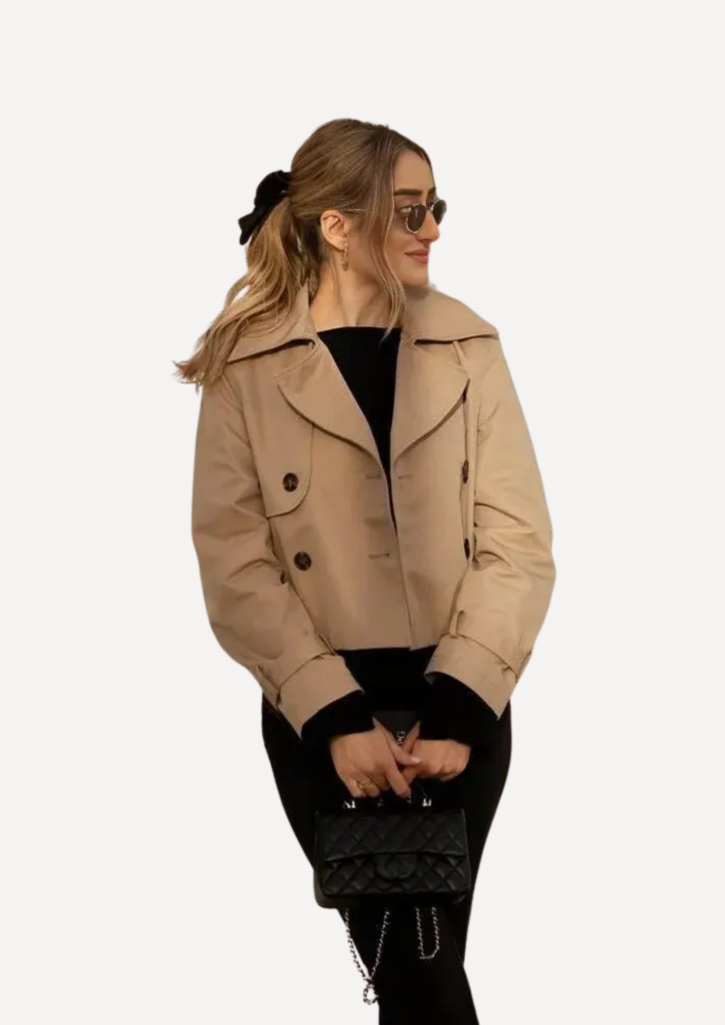 Women's Cropped Double-Breasted Trench Coat – Tailored Short Fit