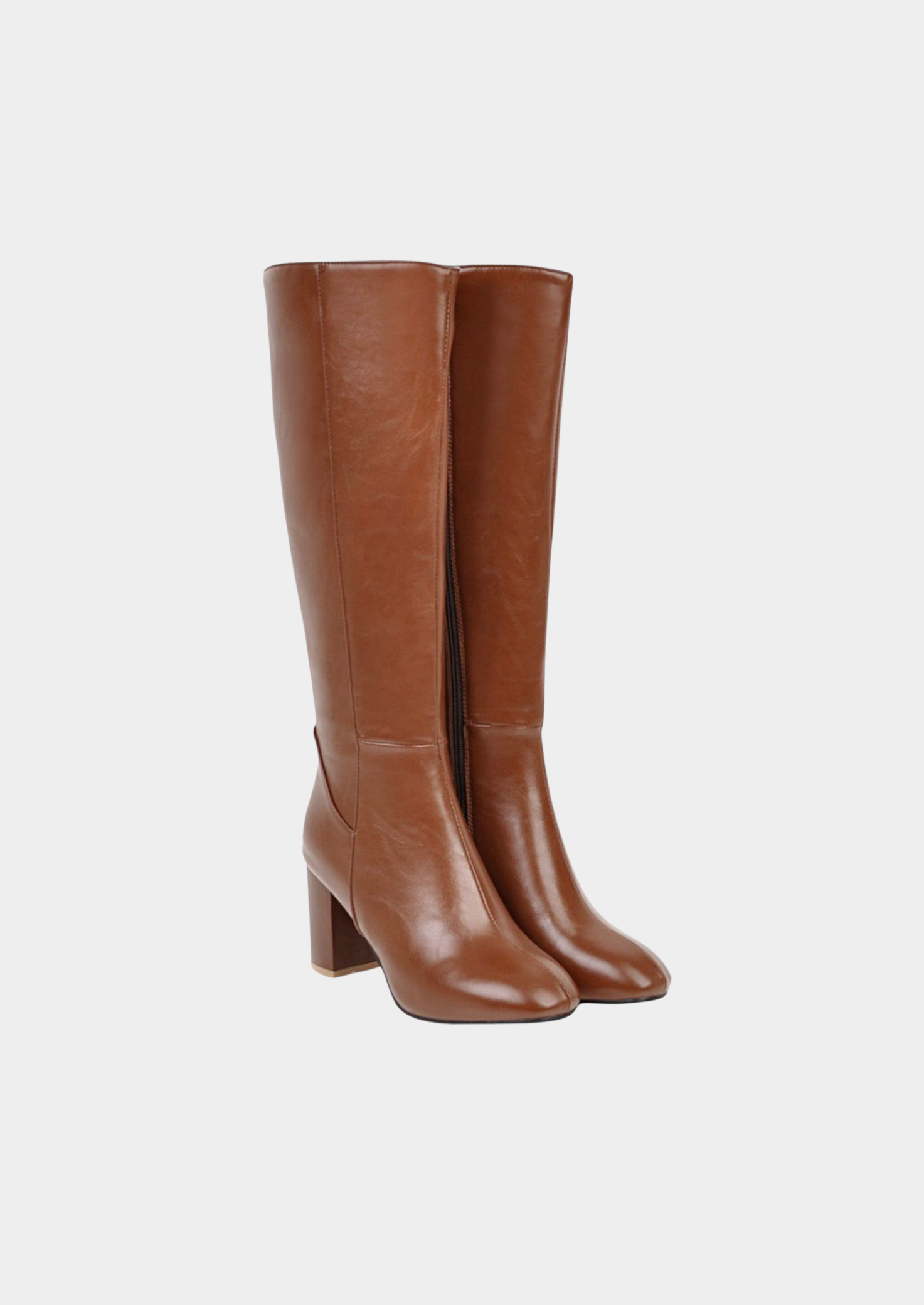 Women's Knee-High Leather Boots – Block Heel, Side-Zip Design