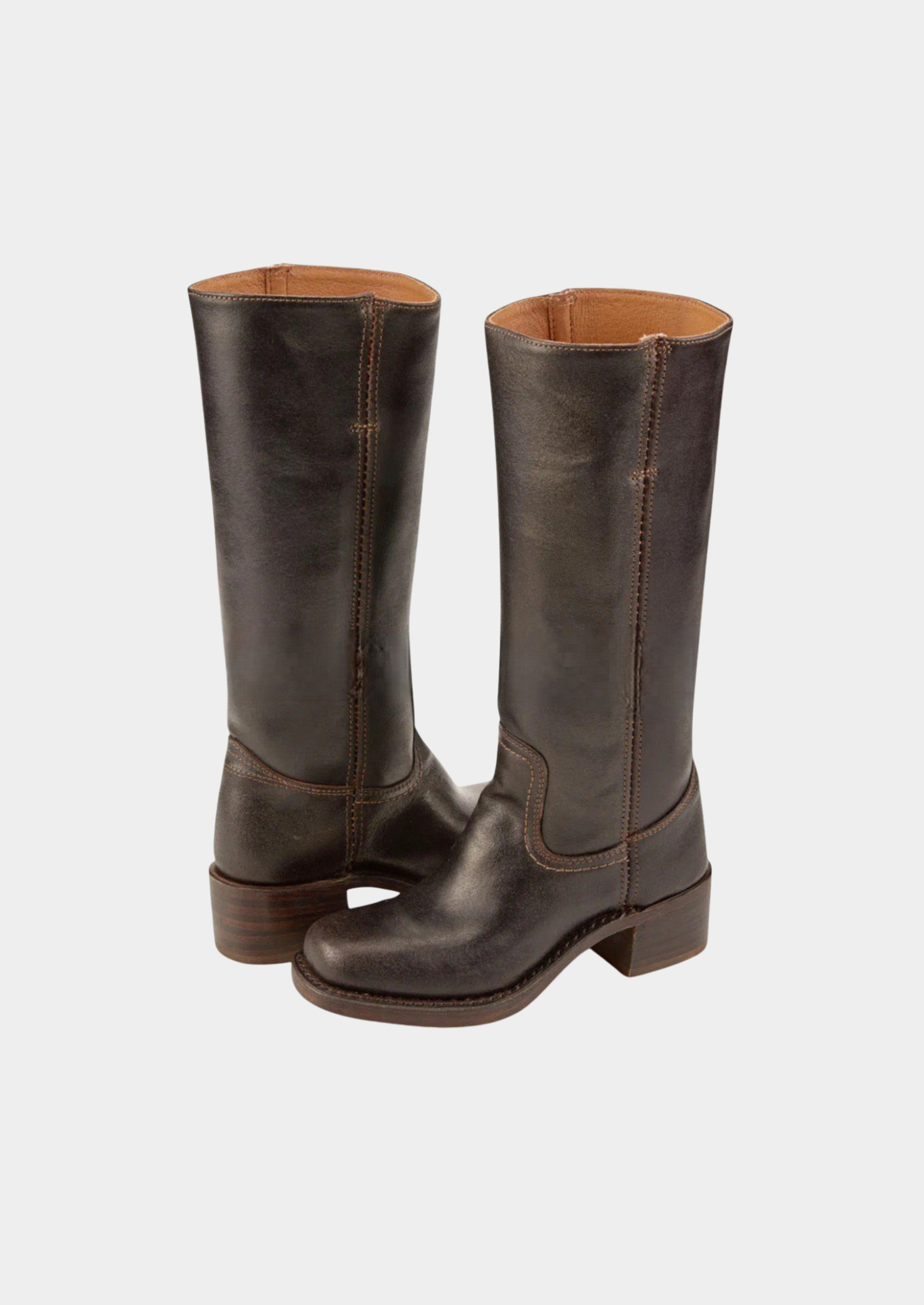 Women's Leather Knee-High Boots – Mid Block Heel, Riding-Inspired Design