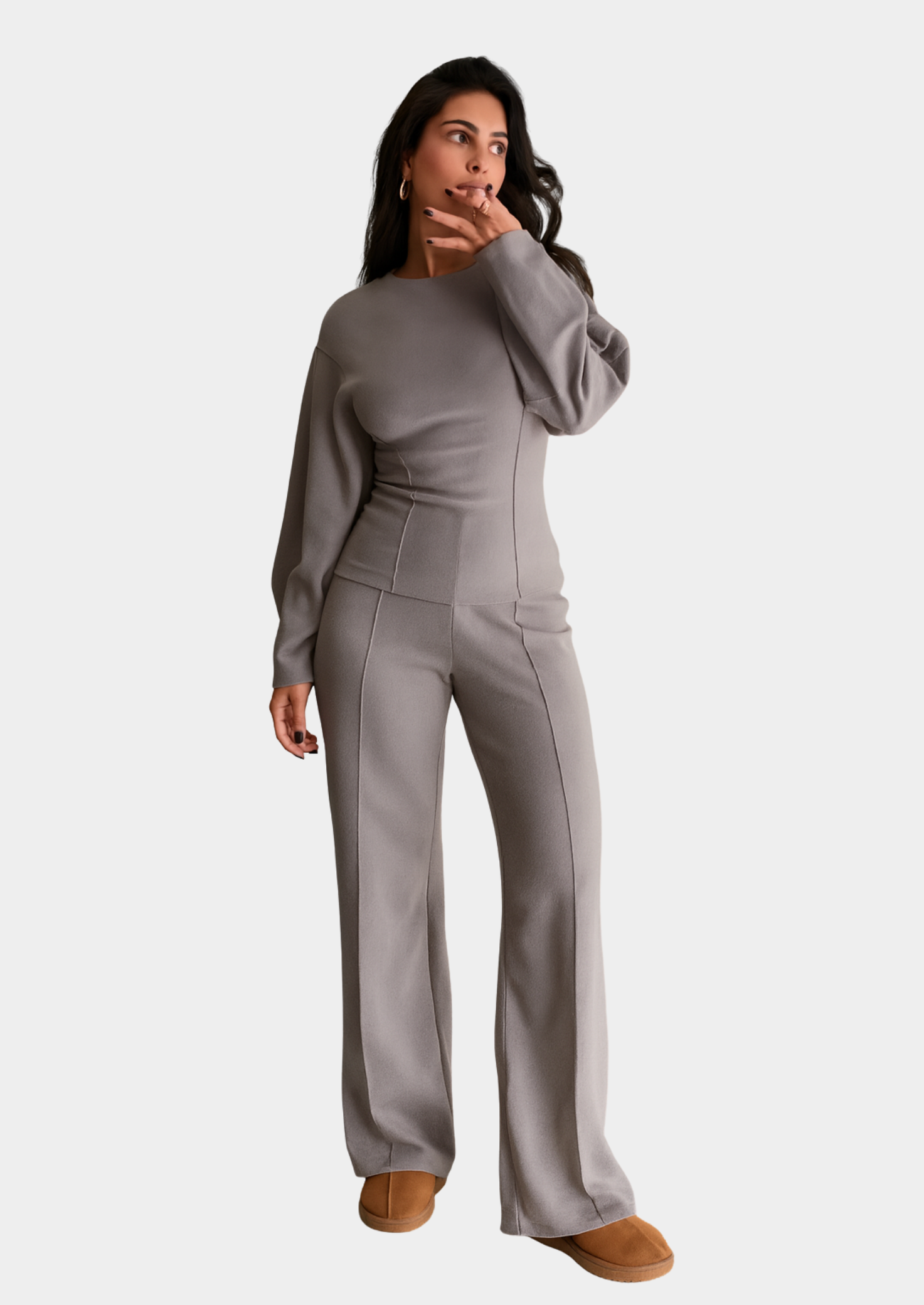 Women's Two-Piece Relaxed Fit Set with Wide-Leg Pants