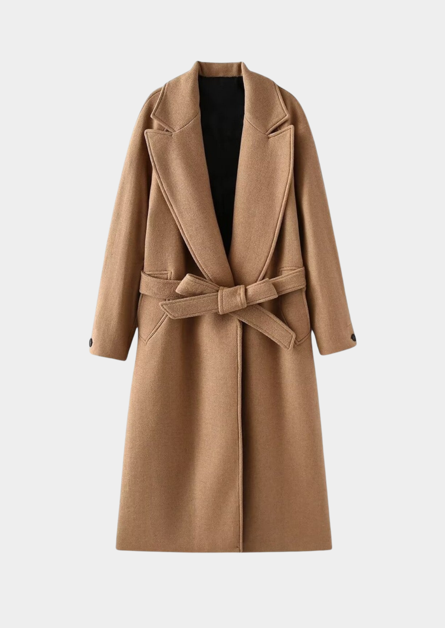 Women's Long Wool-Blend Coat with Belt