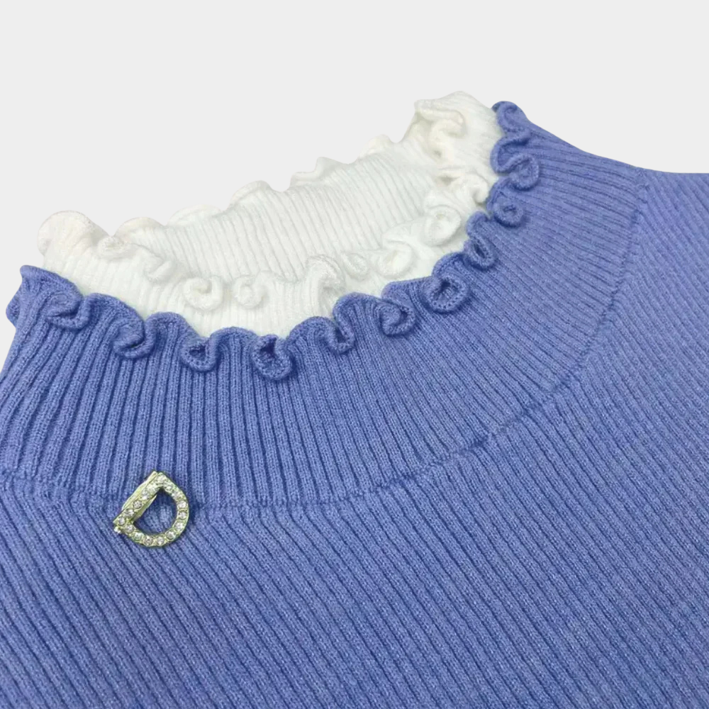 Women's Blue Knit Sweater – Textured Detail Design