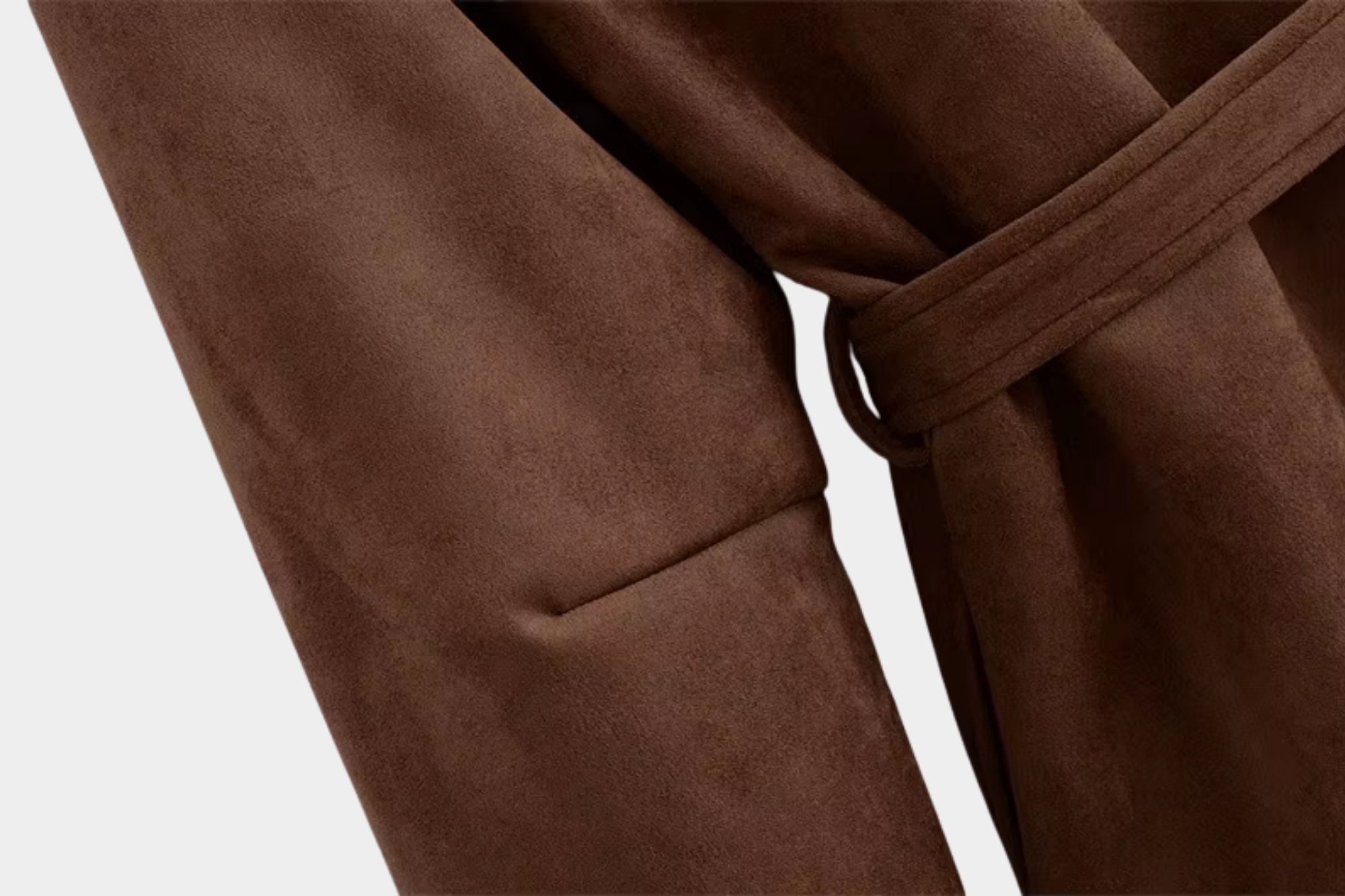 Women's Dark Brown Suede Belted Jacket – Button-Down Waist Tie Design