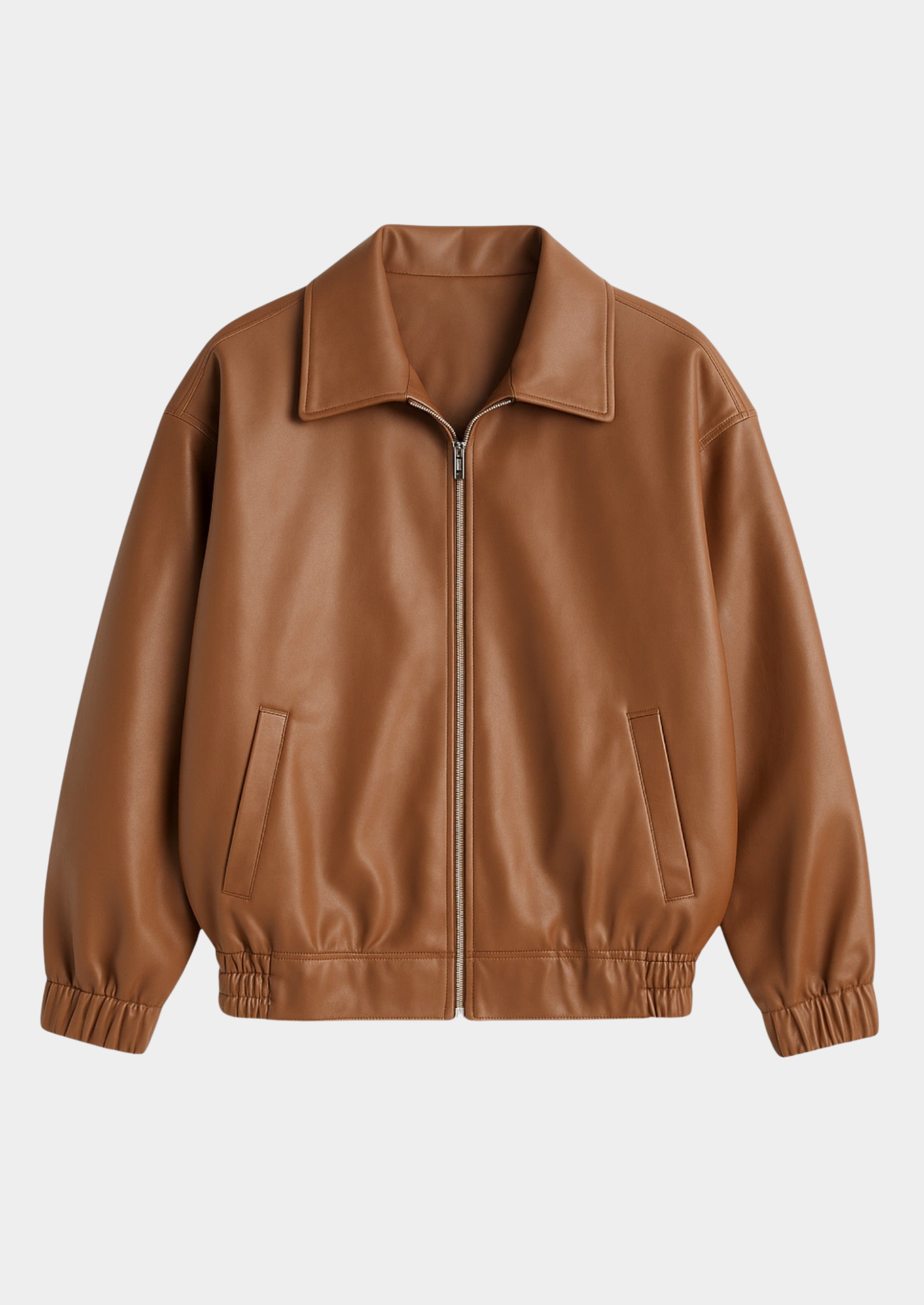 Women's Classic Leather Jacket - Zip-Up Oversized Fit
