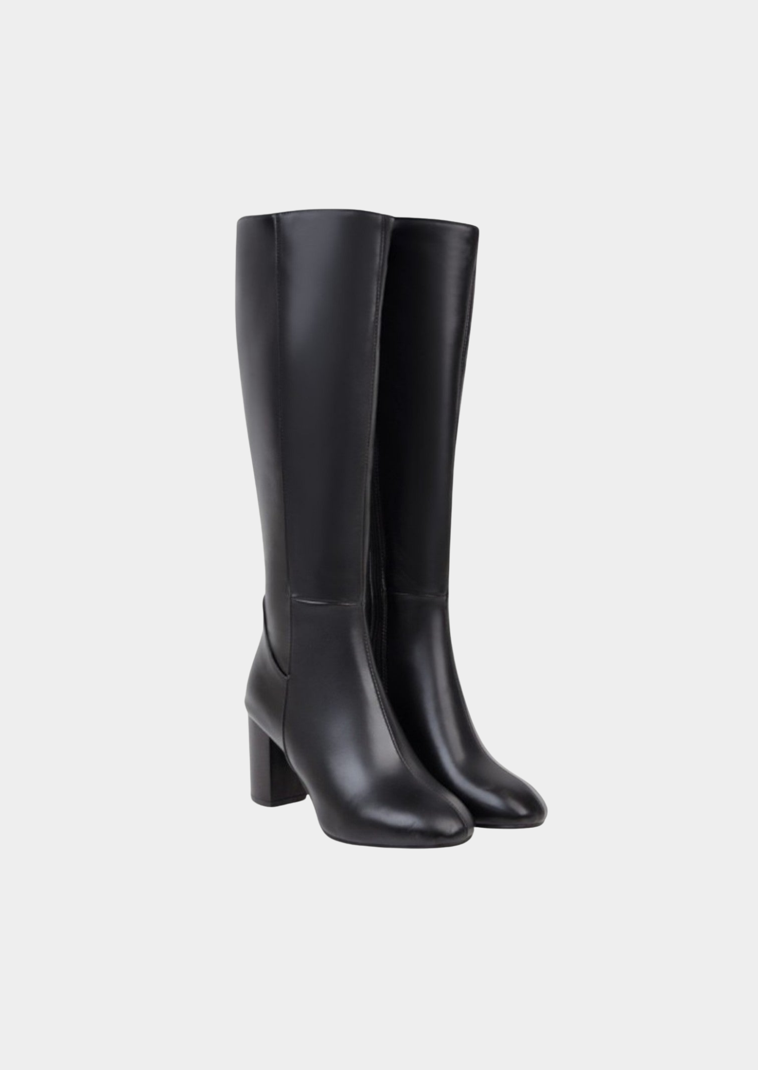 Women's Knee-High Leather Boots – Block Heel, Side-Zip Design