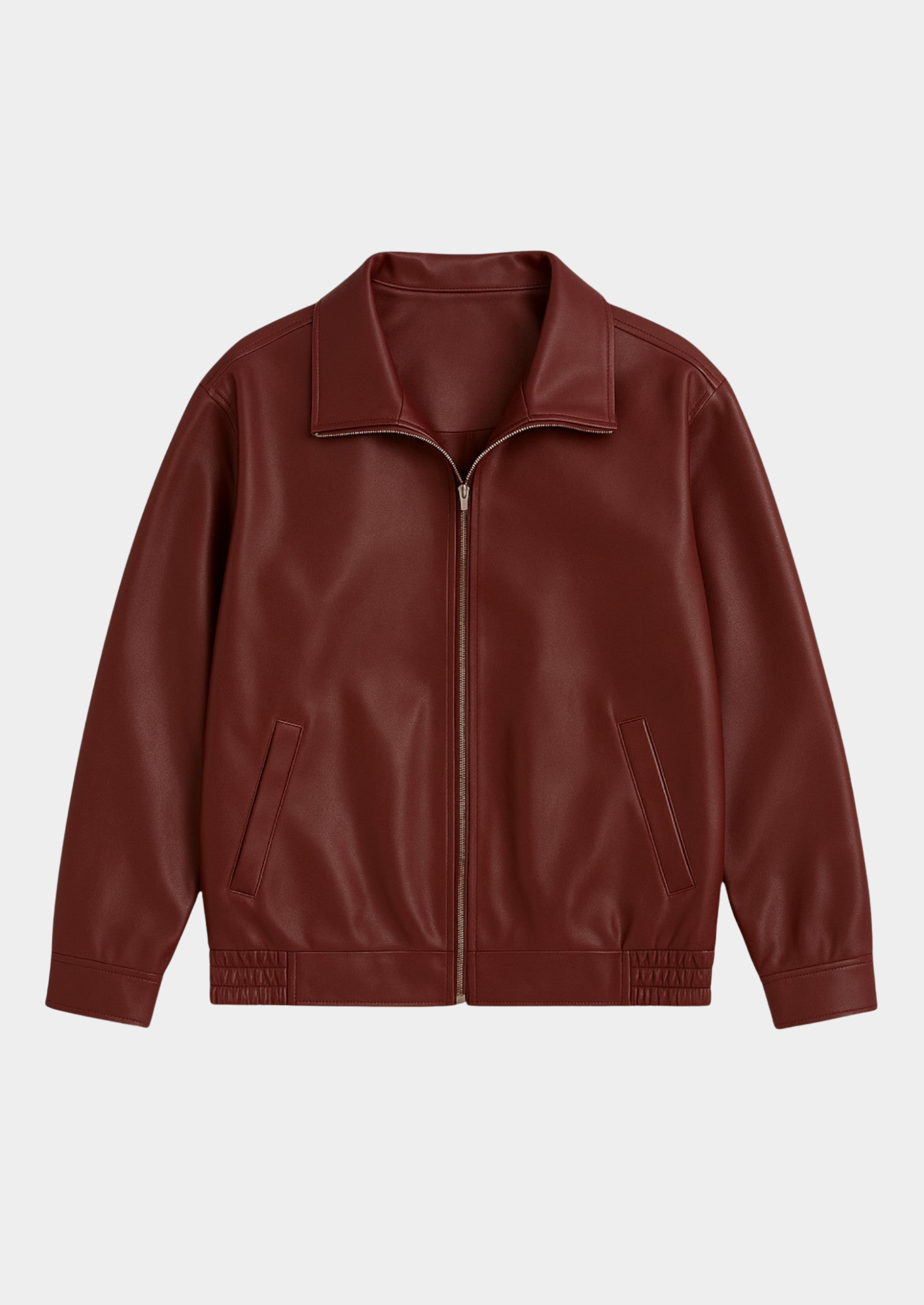 Women's Classic Leather Jacket - Zip-Up Oversized Fit