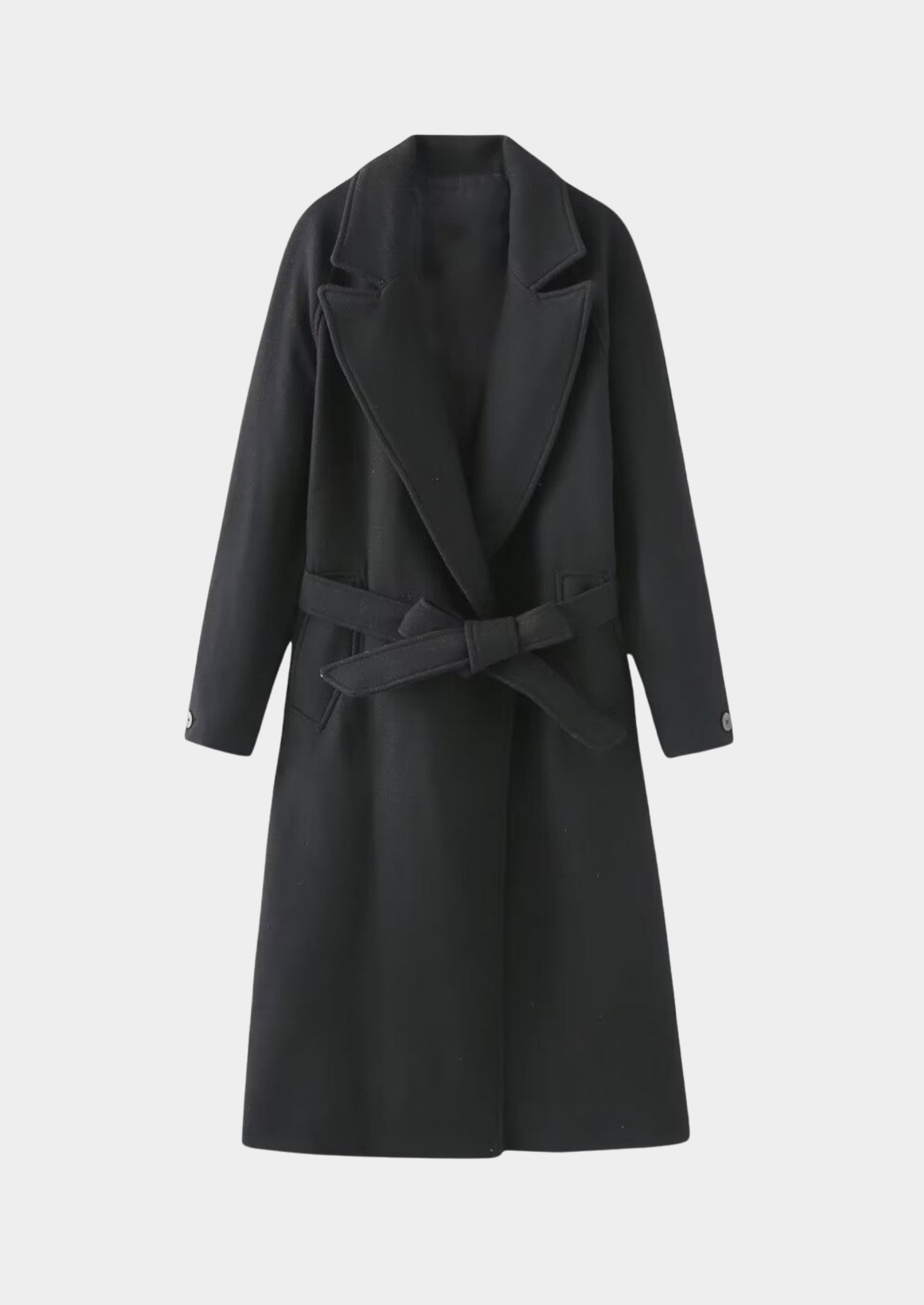 Women's Long Wool-Blend Coat with Belt