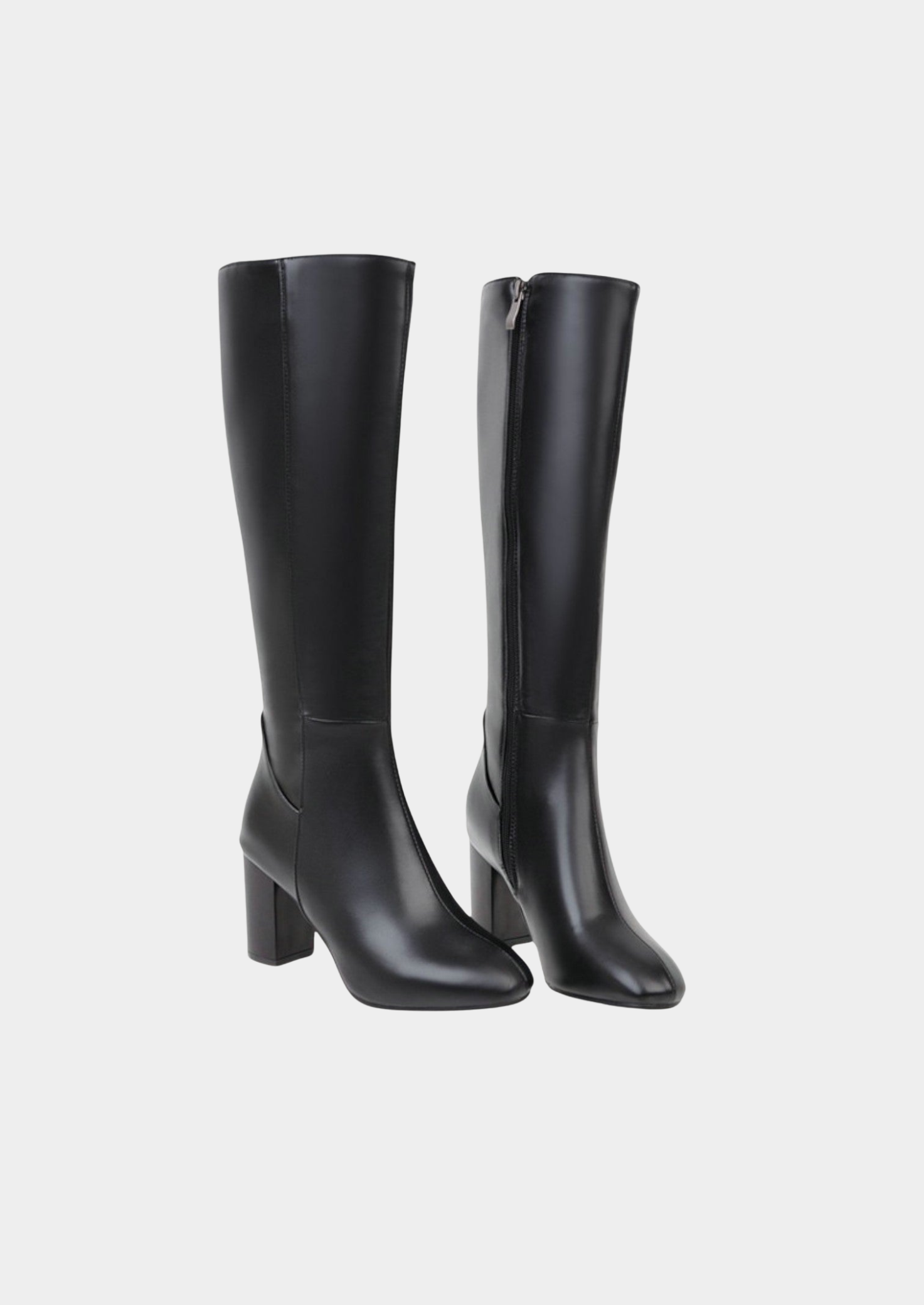 Women's Knee-High Leather Boots – Block Heel, Side-Zip Design